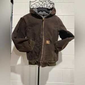 Vintage Carhartt YYJ159 Dark Brown Hooded Zip Up Work Jacket SZ 10/12
